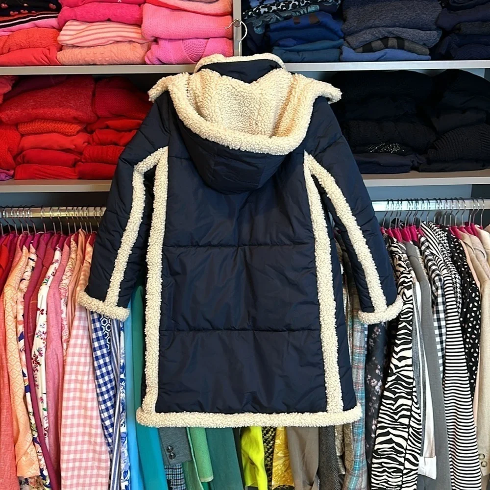 J Crew Signature navy with faux Sherpa puffer coat size XS